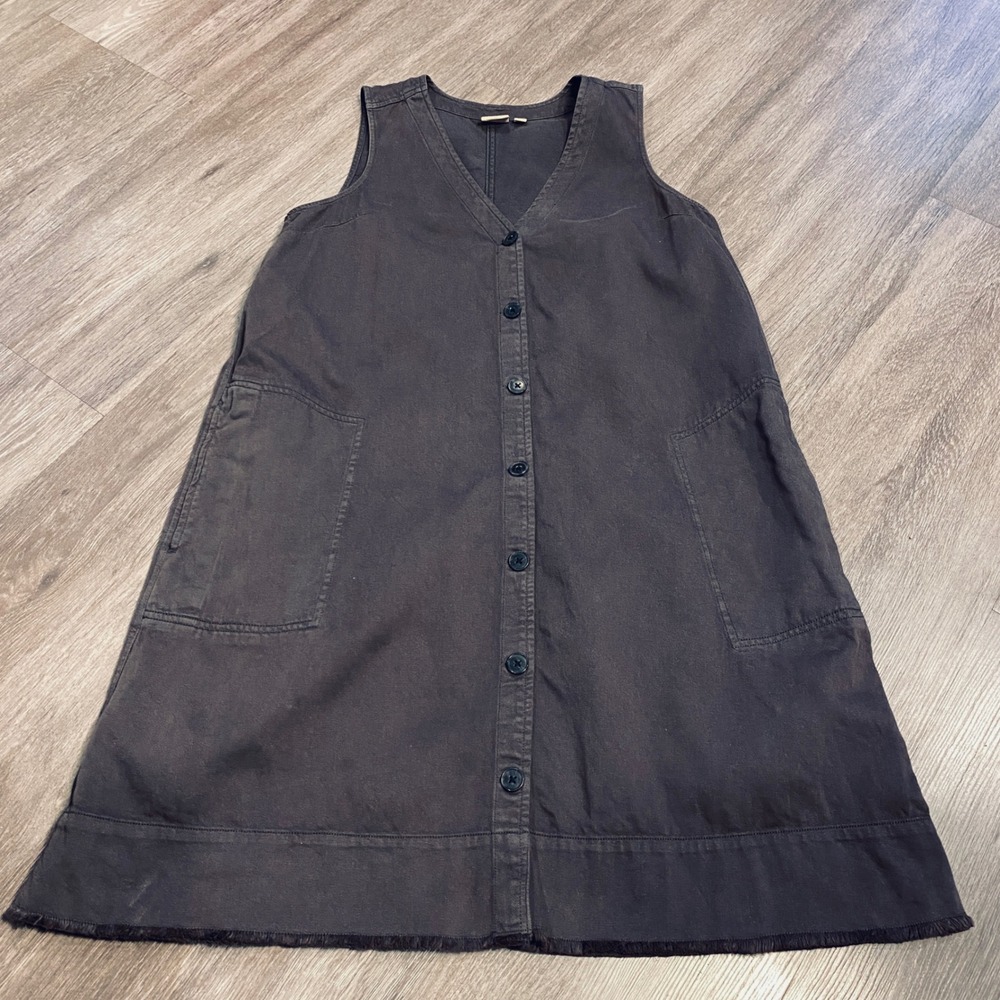 GAP Soft Purple Cotton Lyocell V-Neck Button Front A-Line Dress Raw Hem Womens
